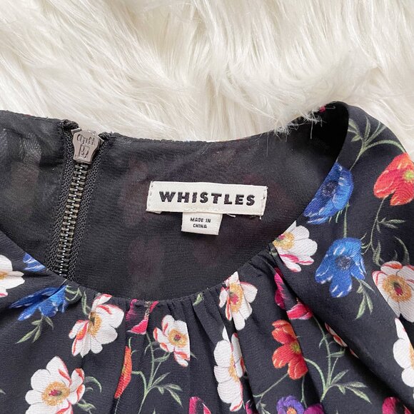 Whistles Black Floral Summer Pansy Print Silk Blend ¾ Sleeve Bodycon Dress - Picture 6 of 9